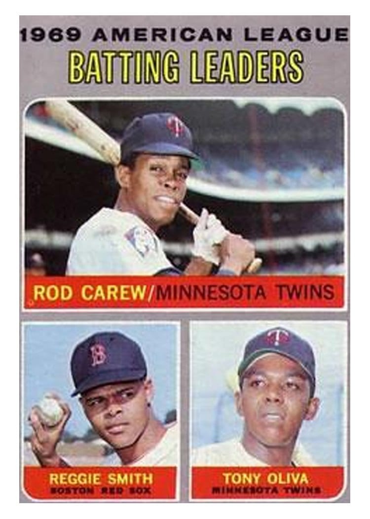1970 Topps 1969 American League Batting Leaders: Rod Carew / Reggie Smith / Tony Oliva #62 card