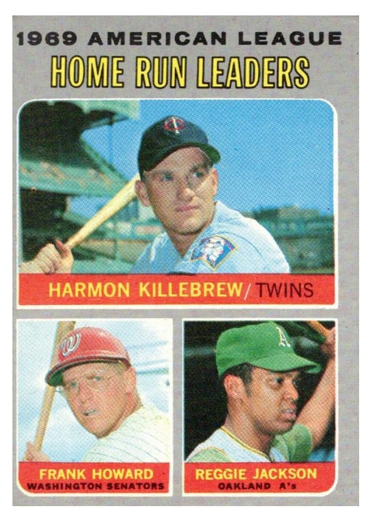 1970 Topps 1969 American League Home Run Leaders: Harmon Killebrew / Frank Howard / Reggie Jackson #66 card