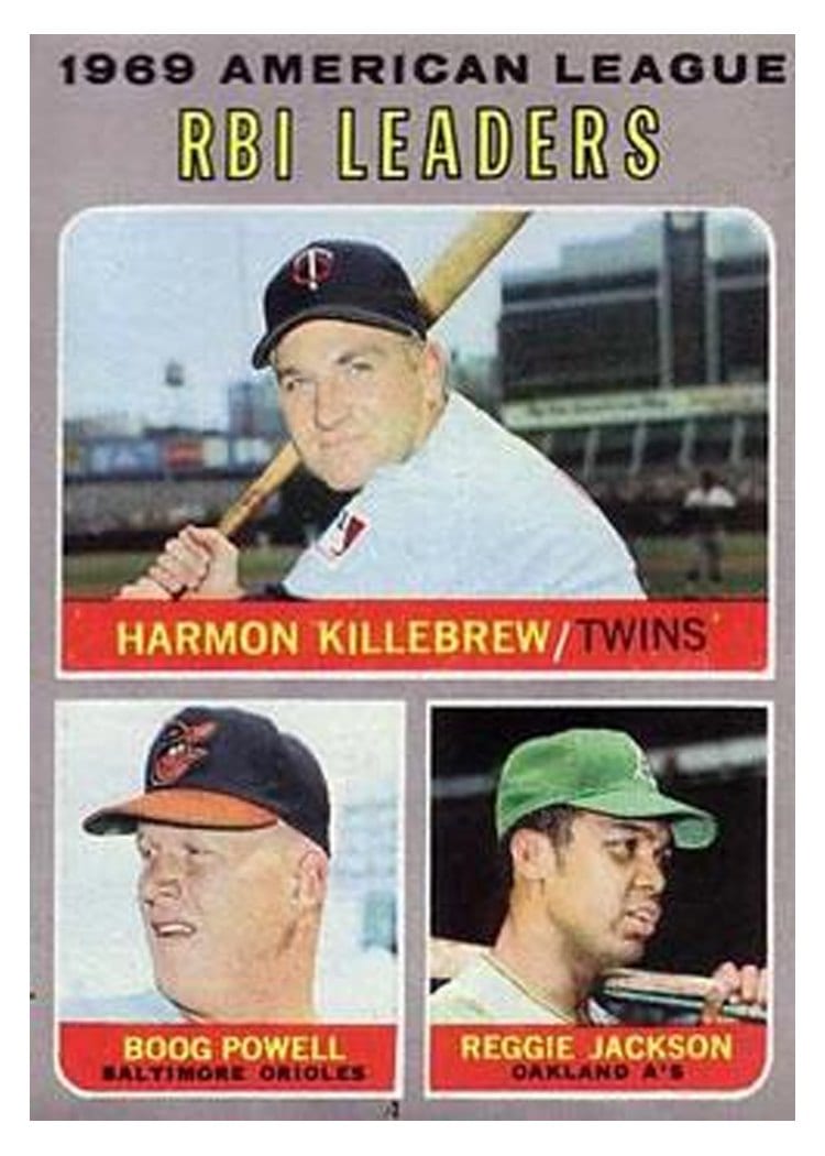 1970 Topps 1969 American League RBI Leaders: Harmon Killebrew / Boog Powell / Reggie Jackson #64 card