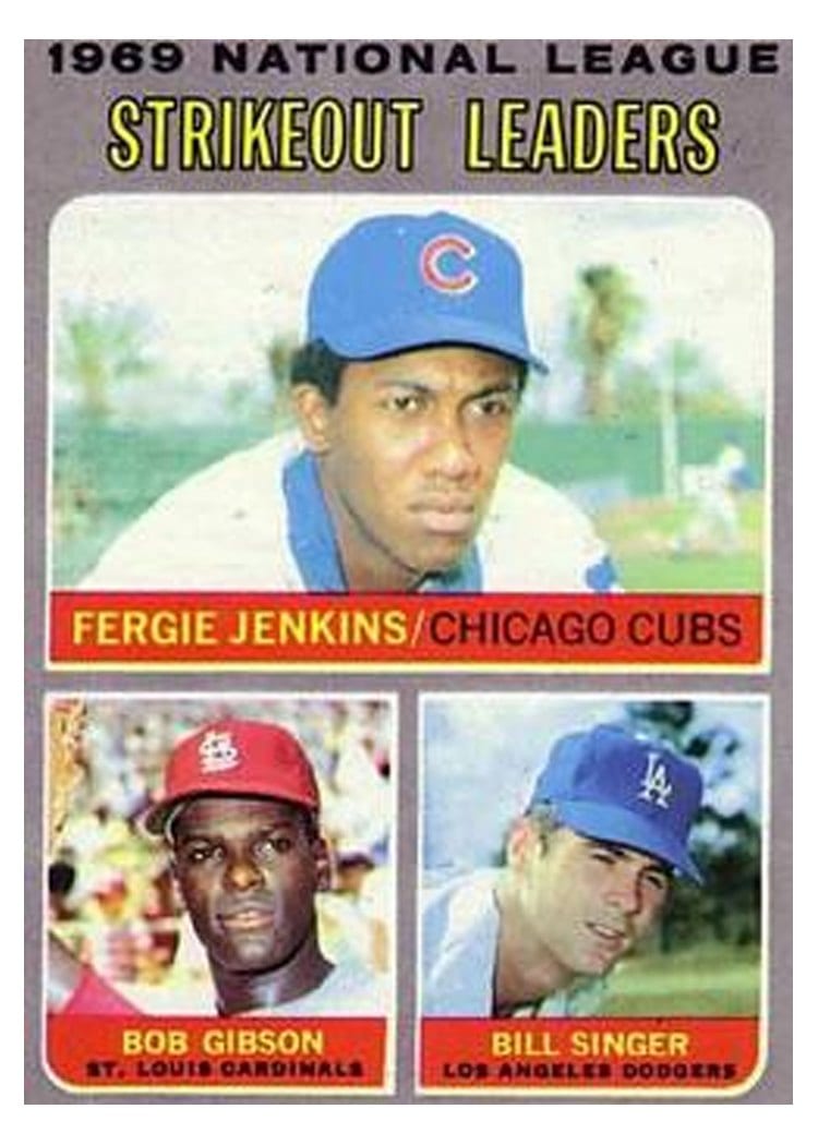 1970 Topps 1969 National League Strikeout Leaders: Fergie Jenkins / Bob Gibson / Bill Singer #71 card