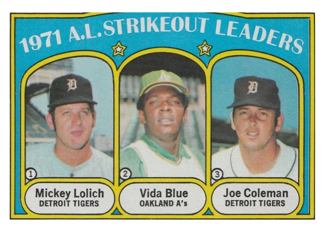 1972 Topps 1971 A.L. Strikeout Leaders #96 card