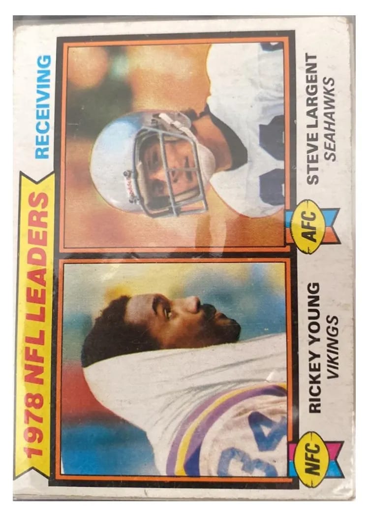1979 Topps 1978 NFL Leaders: Receiving (Rickey Young / Steve Largent) LLVAR: Gray Back #2 card