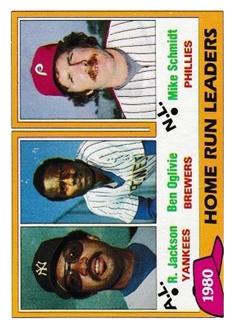1981 Topps 1980 Home Run Leaders: Reggie Jackson / Ben Oglivie / Mike Schmidt #2 card