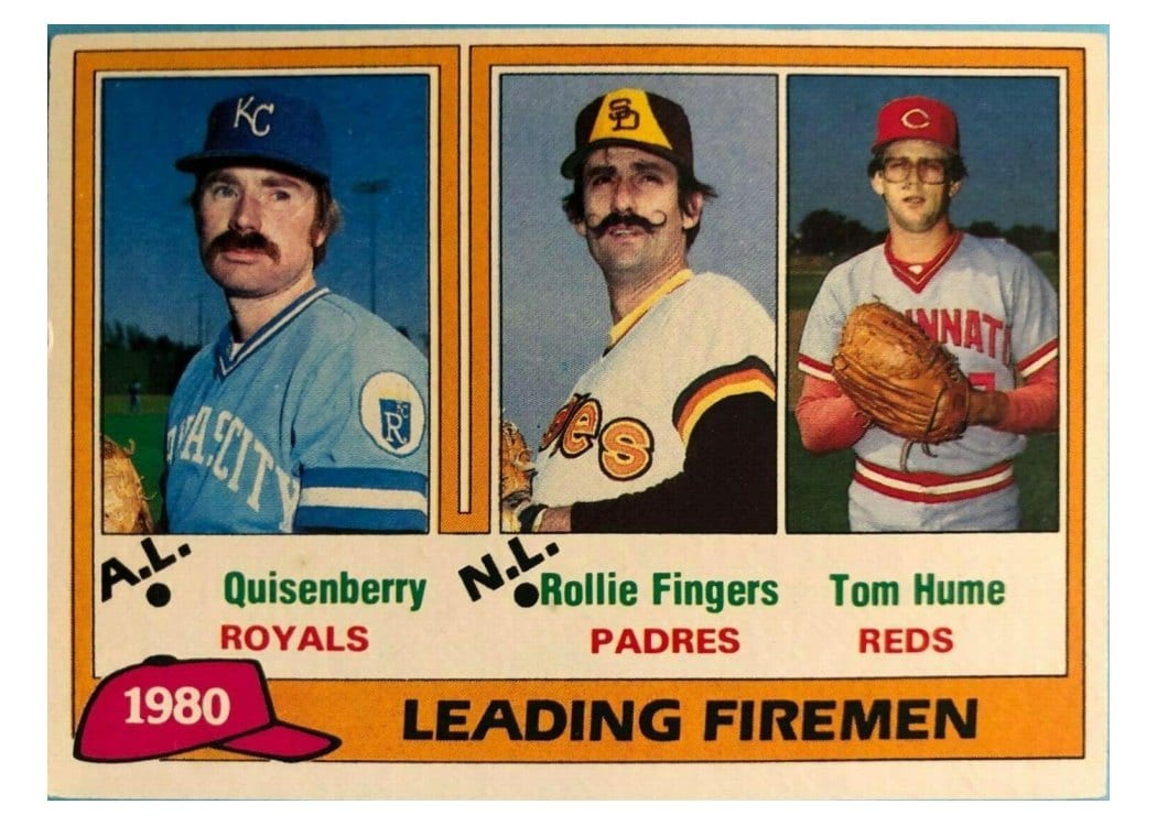 1981 Topps 1980 Leading Firemen: Dan Quisenberry / Rollie Fingers / Tom Hume #8 card