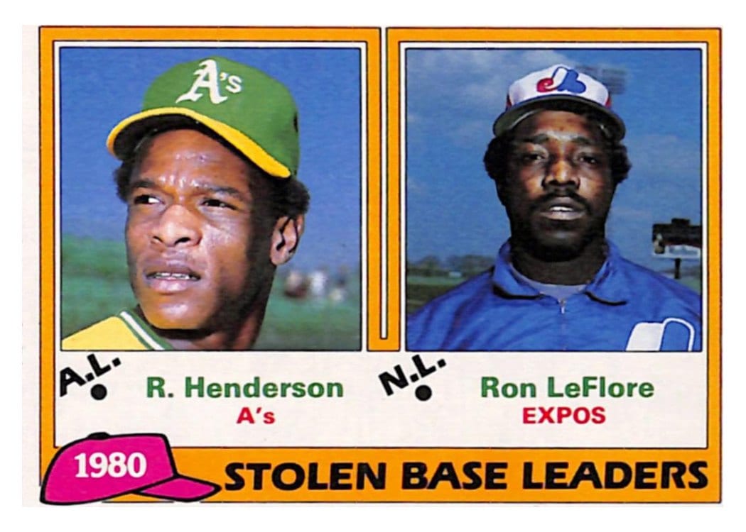 1981 Topps 1980 Stolen Base Leaders: Rickey Henderson / Ron LeFlore #4 card