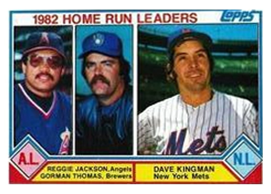 1983 Topps 1982 Home Run Leaders: Reggie Jackson / Gorman Thomas / Dave Kingman #702 card