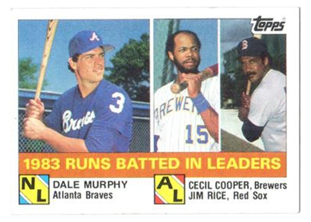 1984 Topps 1983 Runs Batted In Leaders (Dale Murphy / Cecil Cooper / Jim Rice #133 card