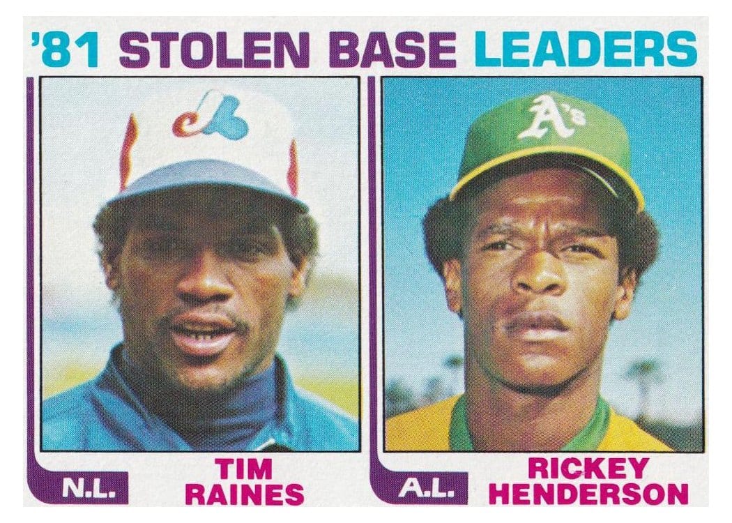 1982 Topps 81 Stolen Base Leaders: Tim Raines / Rickey Henderson #164 card