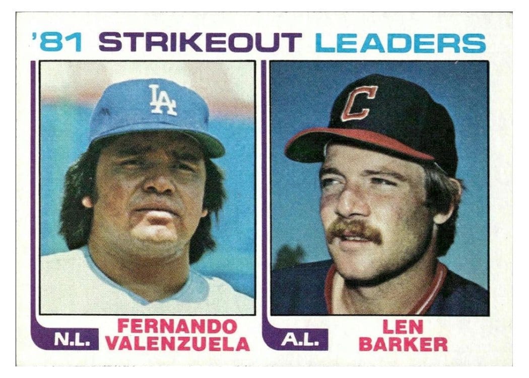 1982 Topps 81 Strikeout Leaders: Fernando Valenzuela / Len Barker #166 card