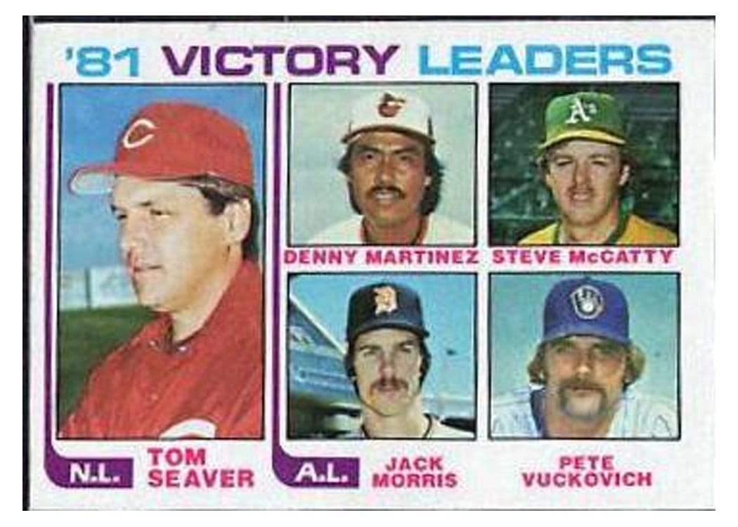 1982 Topps 81 Victory Leaders: Tom Seaver / Denny Martinez / Steve McCatty / Jack Morris / Pete Vuckovich #165 card