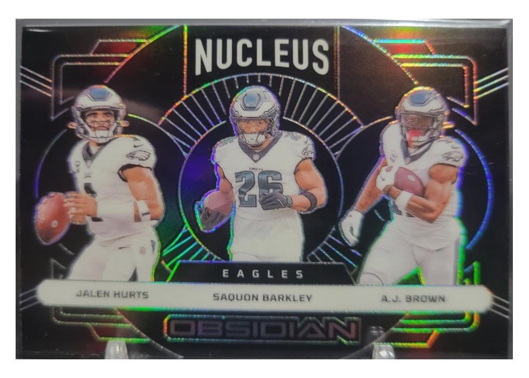 2024 Panini Obsidian Nucleus A.J. Brown/Jalen Hurts/Saquon Barkley #15 card