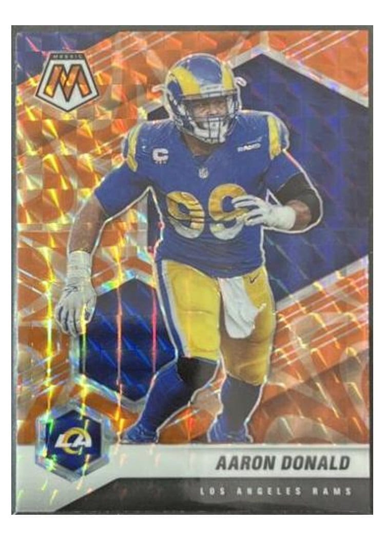 2021 Panini Mosaic Base Set Aaron Donald Reactive Orange Mosaic #120 card