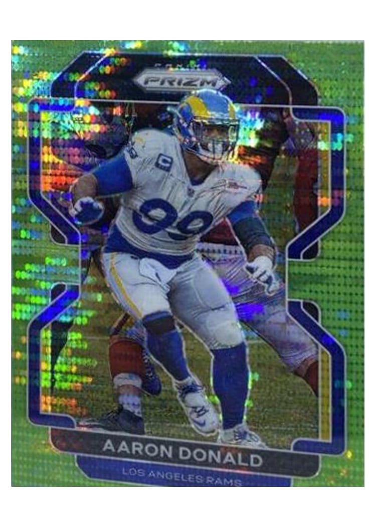 2021 Panini Prizm Base Set Aaron Donald Neon Green Pulsar Prizm #69 card