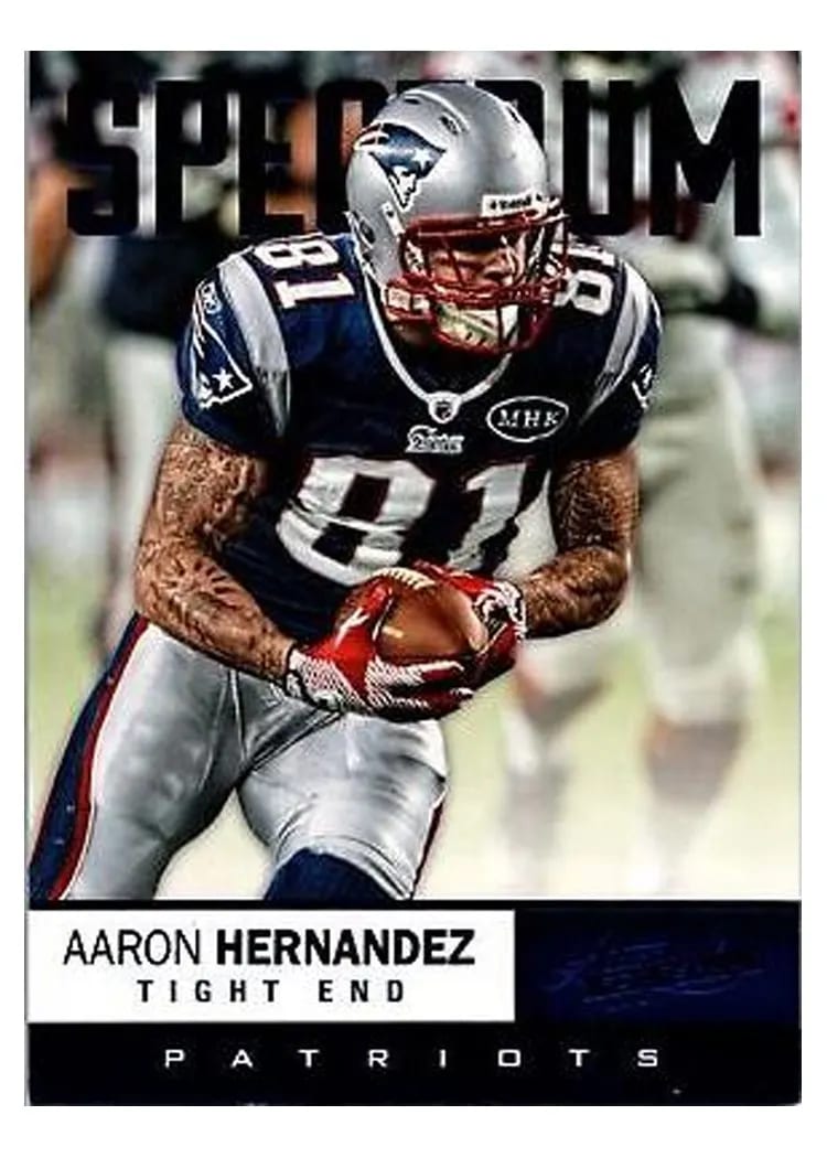 2012 Panini Absolute Aaron Hernandez Spectrum Blue #37 card