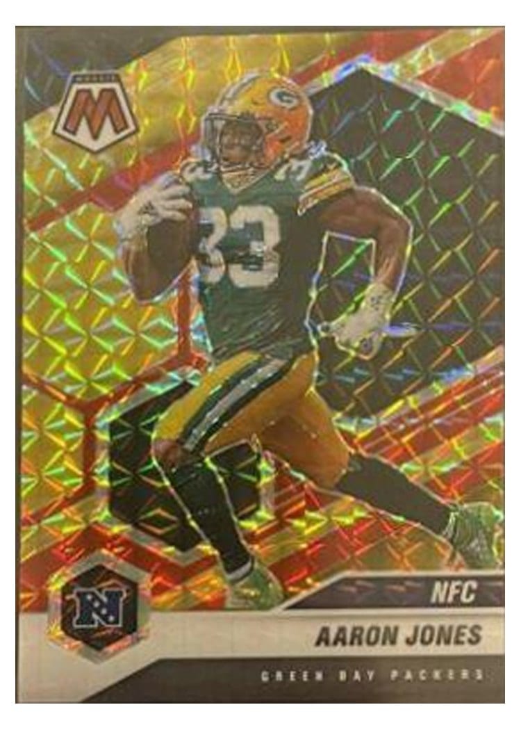 2021 Panini Mosaic Base Set Aaron Jones Choice Fusion Red & Yellow #212 card