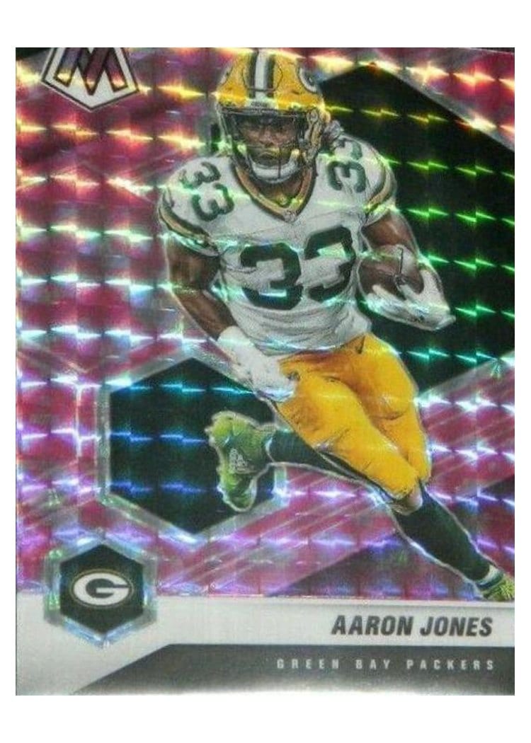 2021 Panini Mosaic Base Set Aaron Jones Camo Pink Mosaic #81 card