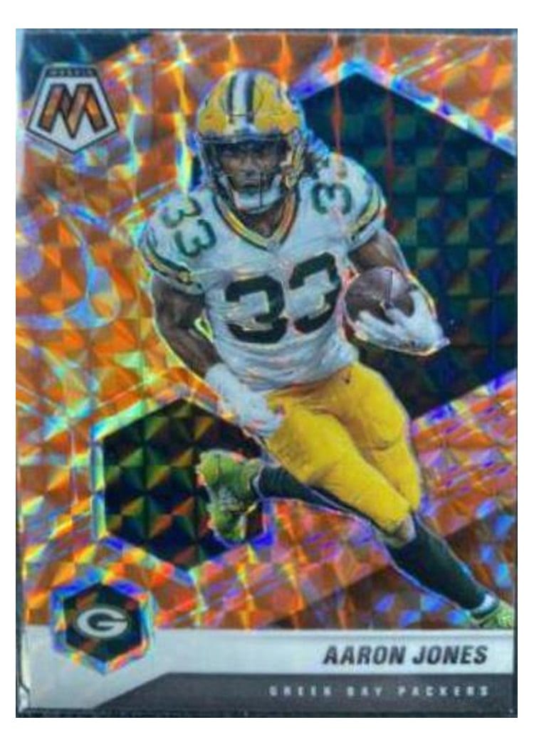 2021 Panini Mosaic Base Set Aaron Jones Reactive Orange Mosaic #81 card