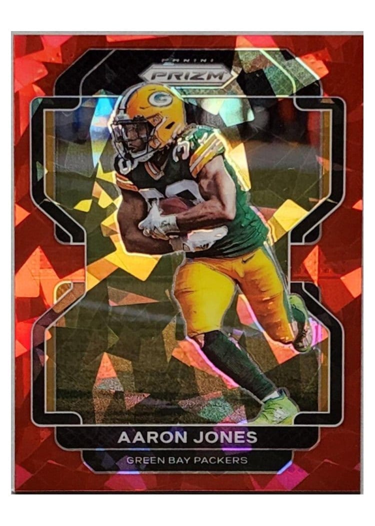2021 Panini Prizm Base Set Aaron Jones Autographs Red Shimmer #139 card