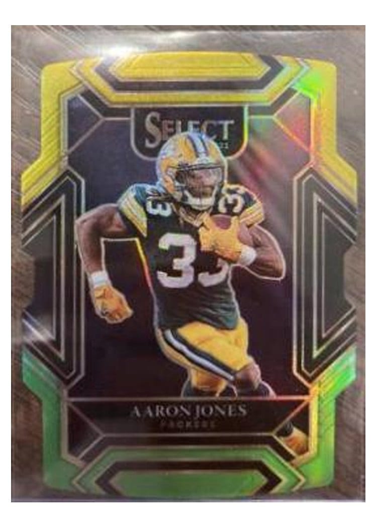 2021 Panini Select Base Set Aaron Jones Green and Yellow Die Cut #214 card