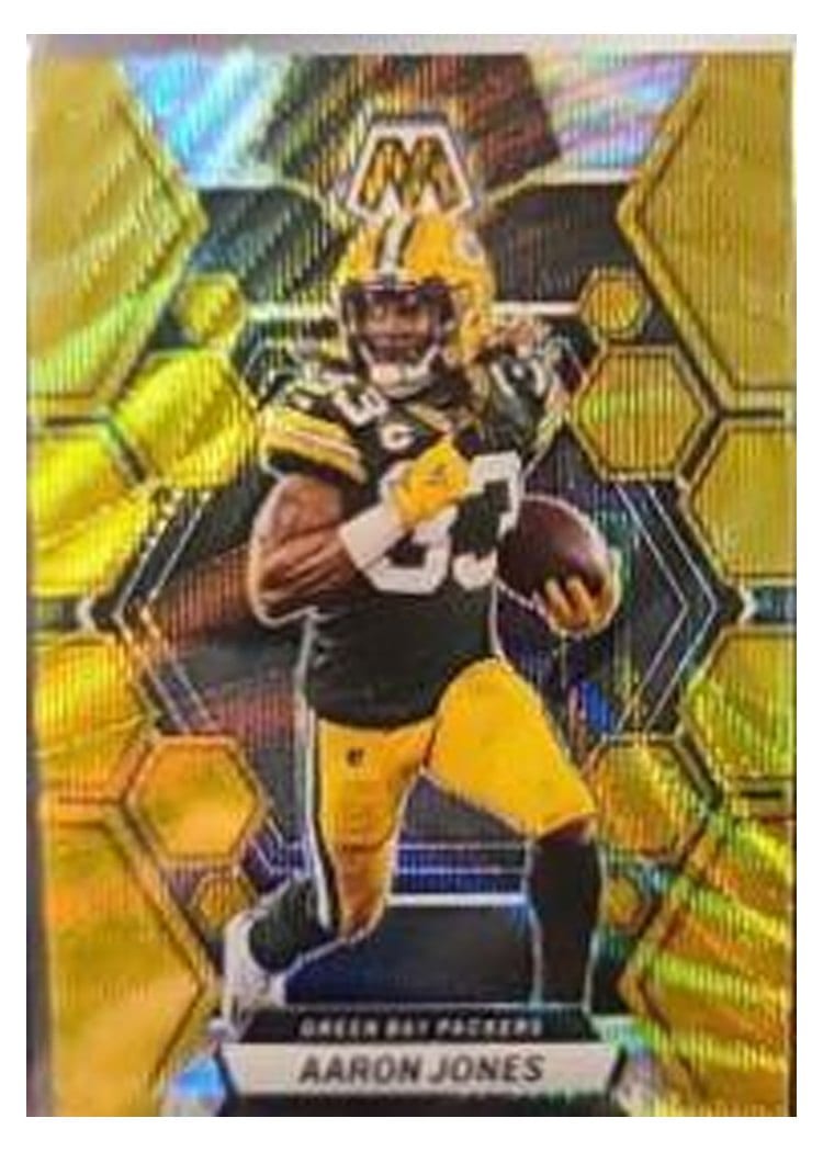 2023 Panini Mosaic Base Set Aaron Jones Gold Wave #85 card