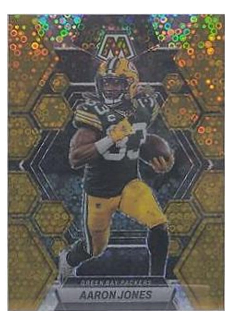 2023 Panini Mosaic Base Set Aaron Jones No Huddle Gold #85 card