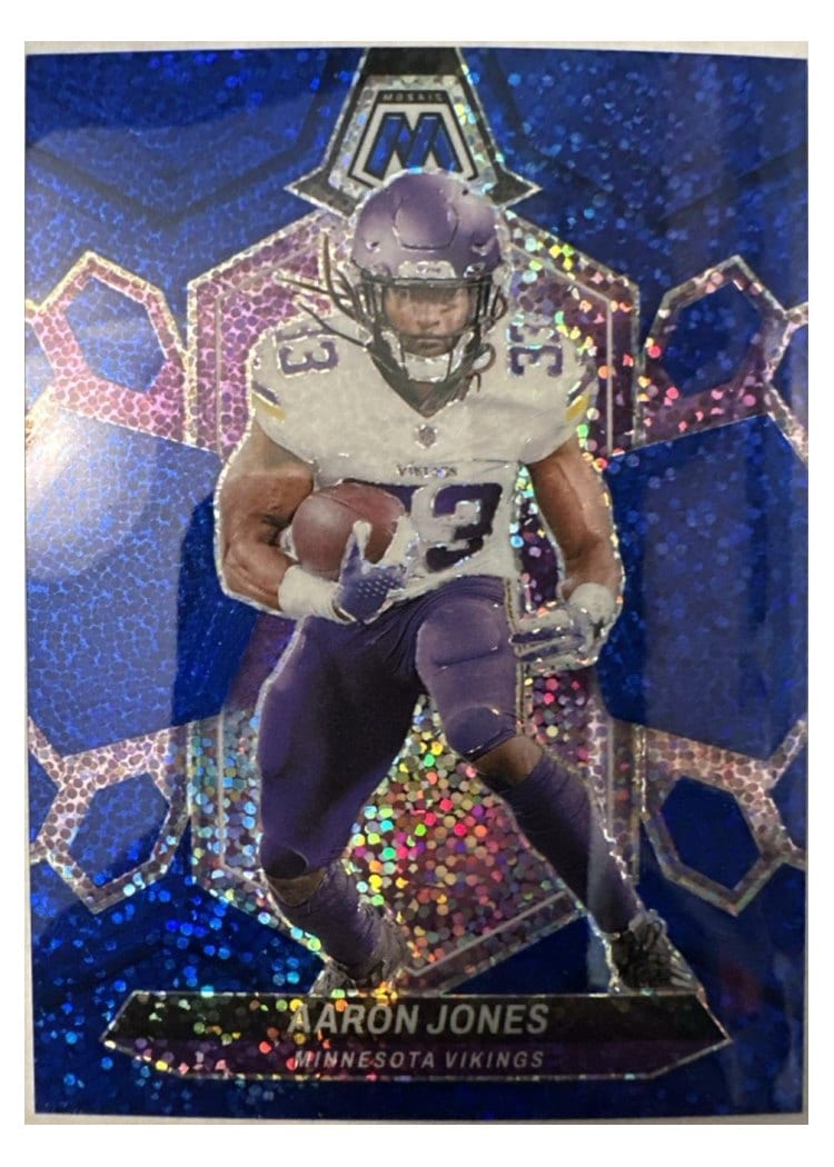 2024 Panini Mosaic Base Set Aaron Jones Blue Sparkle #142 card