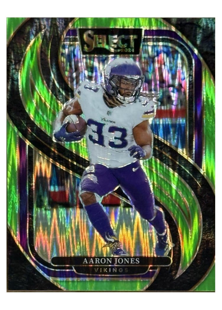 2024 Panini Select Base Set Aaron Jones Neon Green Prizm Shock #102 card