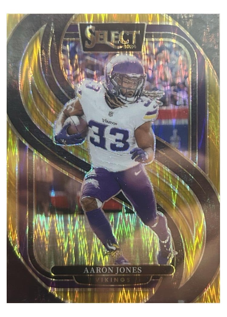 2024 Panini Select Base Set Aaron Jones Gold Prizm Shock #102 card