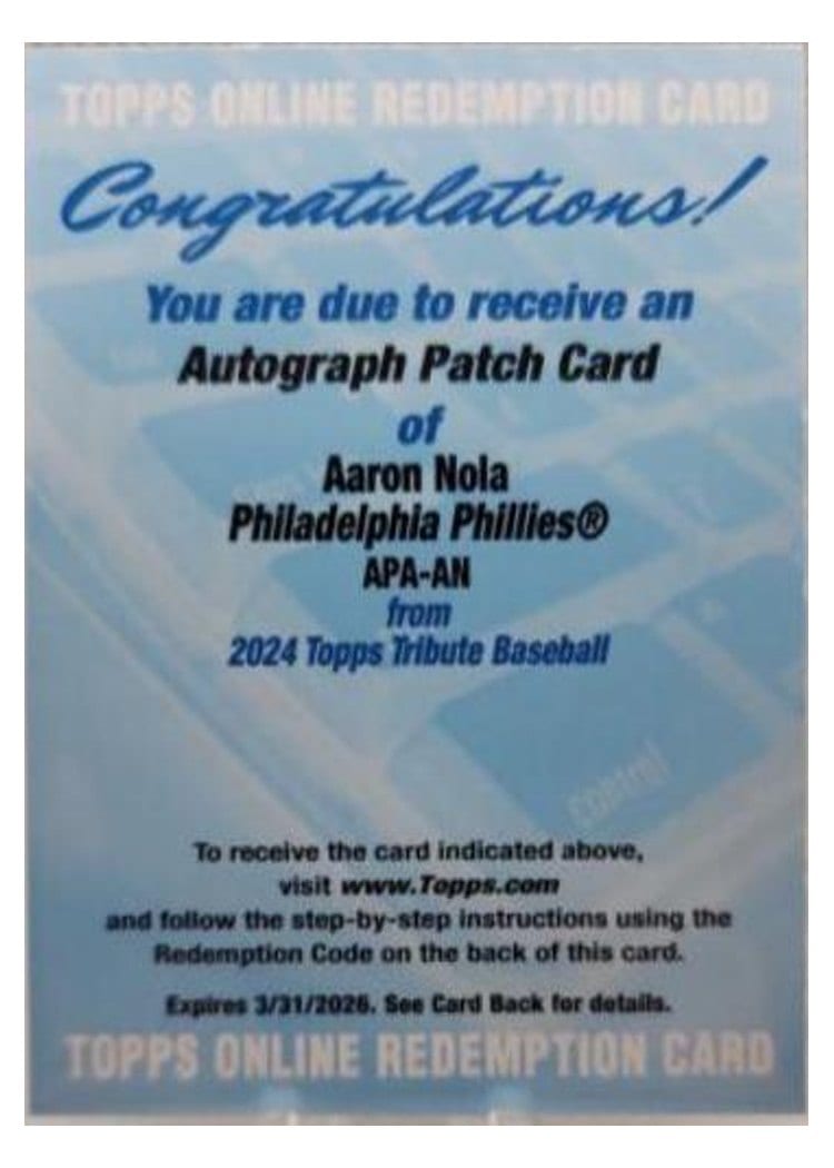 2024 Topps Tribute Autograph Patches Aaron Nola #APA-AN card