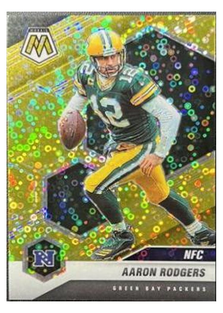 2021 Panini Mosaic Base Set Aaron Rodgers No Huddle Gold Mosaic #206 card
