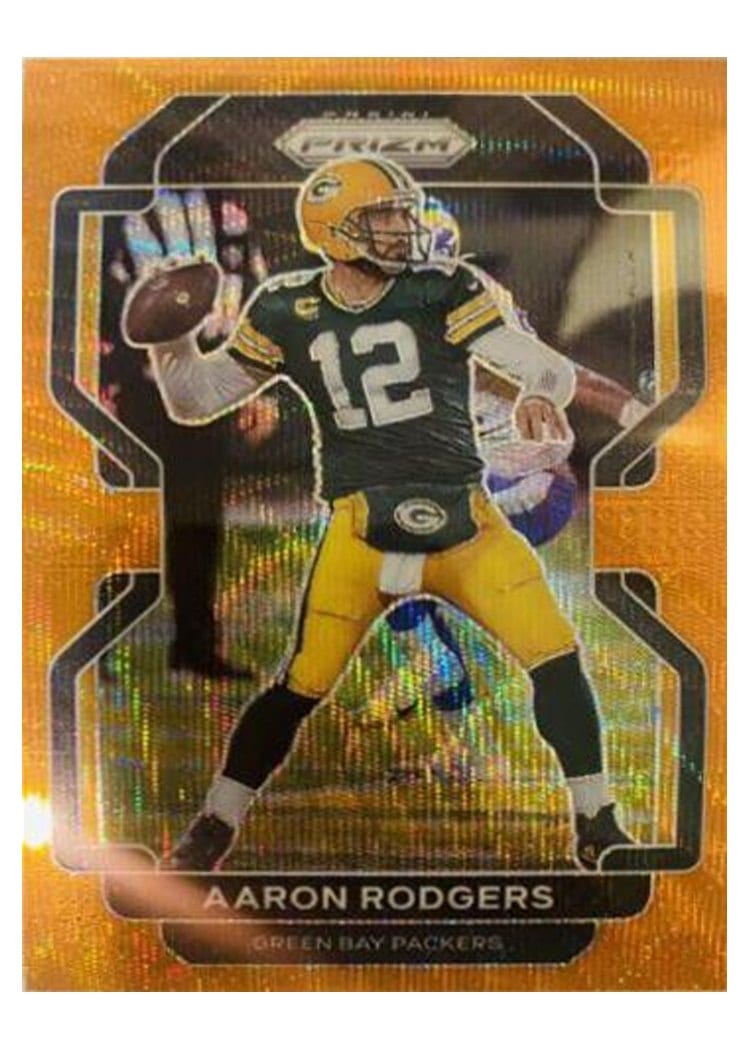 2021 Panini Prizm Base Set Aaron Rodgers Orange Wave Prizm #138 card