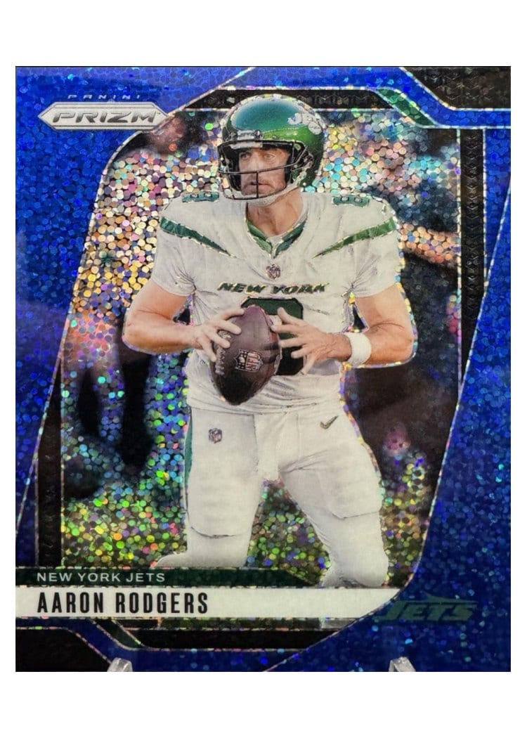 2024 Panini Prizm Base Set Aaron Rodgers Blue Sparkle #222 card