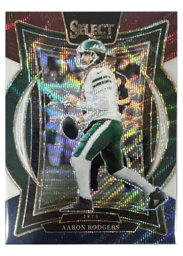 2024 Panini Select Aaron Rodgers Red Blue Prizm Shock #40 card
