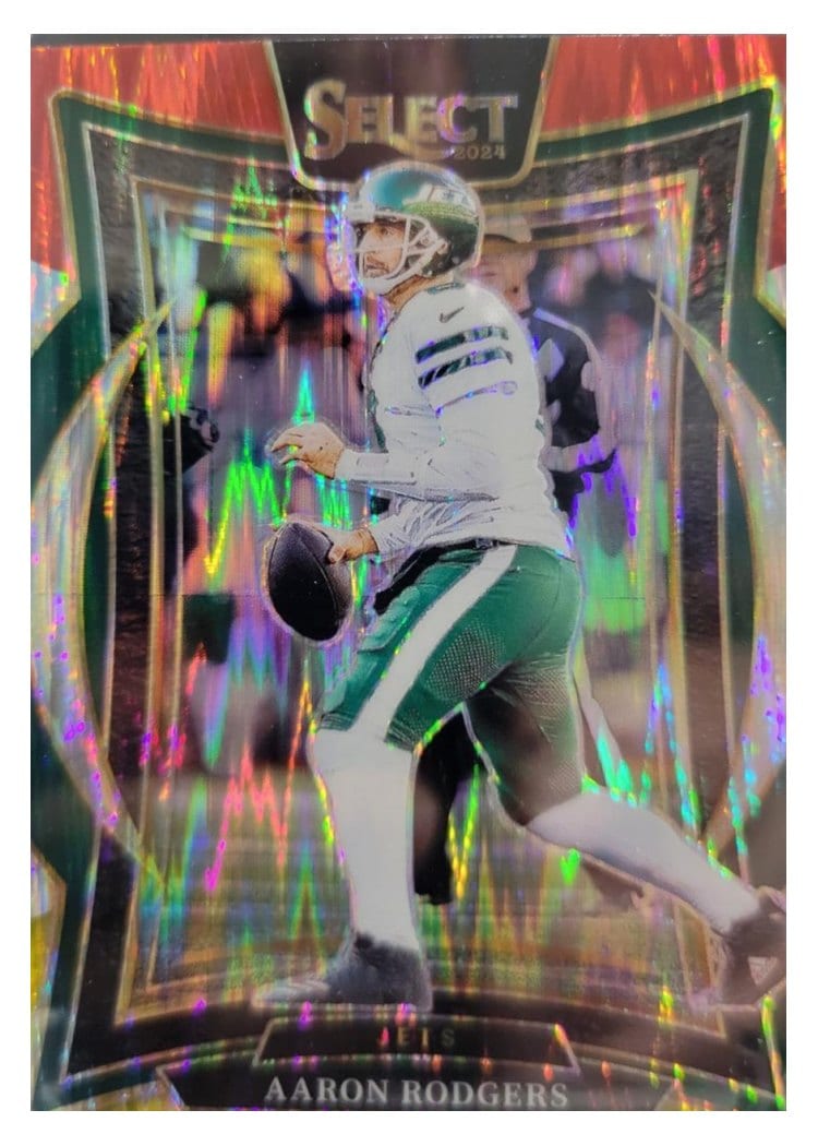 2024 Panini Select Aaron Rodgers Red Yellow Prizm Shock #40 card