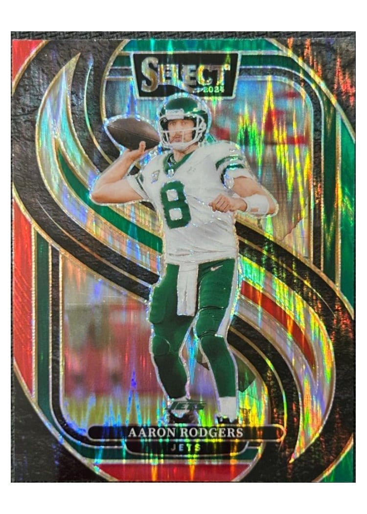 2024 Panini Select Base Set Aaron Rodgers Green Red Prizm Shock #126 card