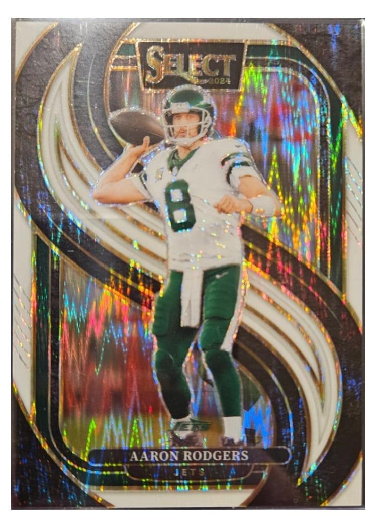 2024 Panini Select Base Set Aaron Rodgers White Prizm Shock #126 card
