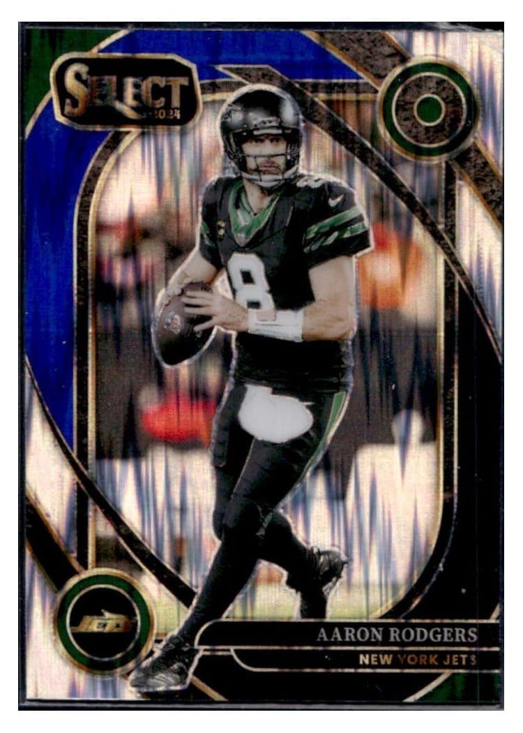 2024 Panini Select Base Set Aaron Rodgers Black Blue Prizm Shock #231 card