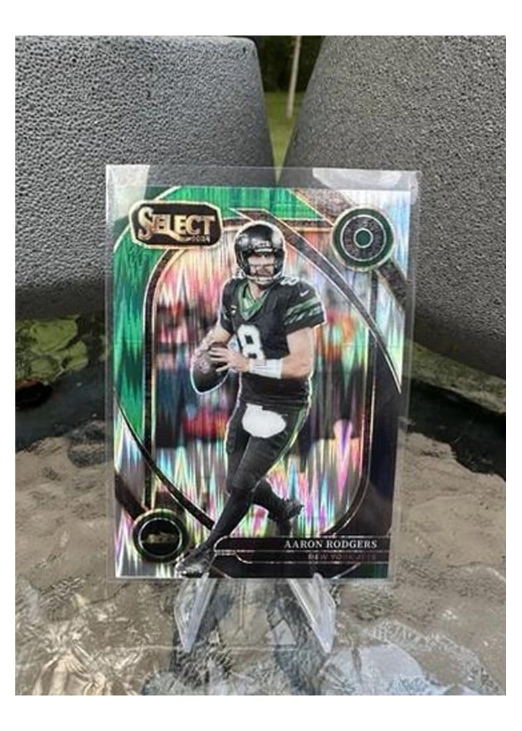 2024 Panini Select Base Set Aaron Rodgers Black Green Prizm Shock #231 card