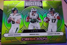 2024 Panini Obsidian Nucleus Aaron Rodgers/Breece Hall/Garrett Wilson #10 card