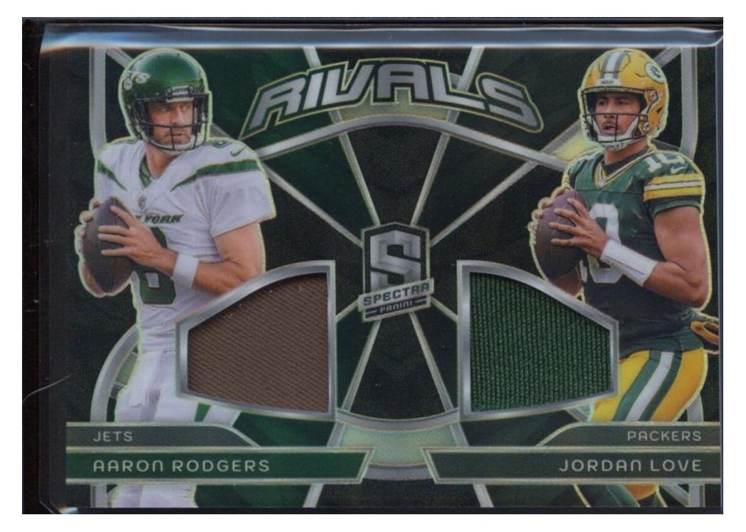 2024 Panini Spectra Rivals Relics Aaron Rodgers / Jordan Love #RVL-ARJL card