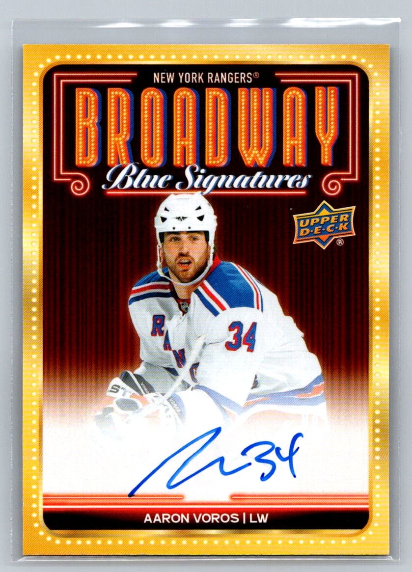 2025-26 Upper Deck New York Rangers Centennial Broadway Blue Signatures Aaron Voros #BBS-AV card