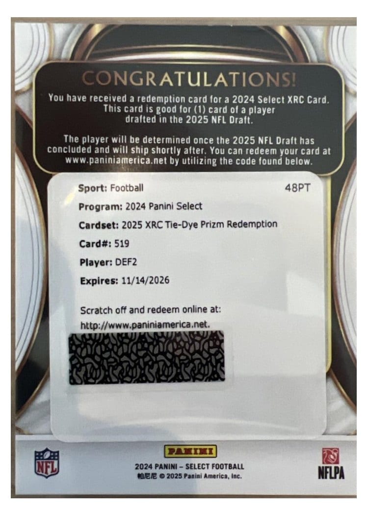 2024 Panini Select 2025 XRC Prizm Redemption Abdul Carter #519 card