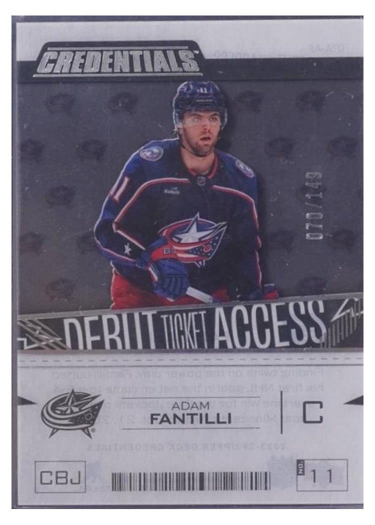 2023-24 Upper Deck Credentials Acetate Debut Ticket Access Adam Fantilli #DTA-AF card