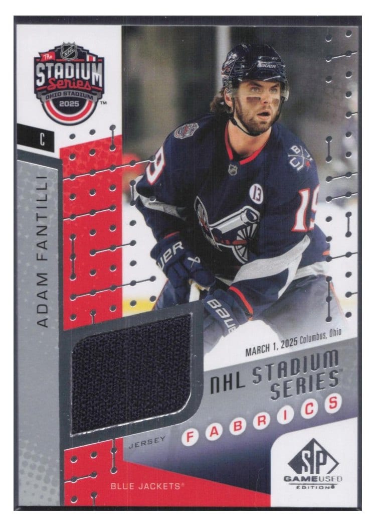 2025-26 SP Game Used 2025 Stadium Series Blue Jackets vs. Red Wings Fabrics Adam Fantilli #SSF-3 card