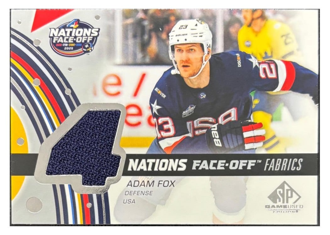 2025-26 SP Game Used 2025 4 Nations Face-Off Fabrics Adam Fox #4N-AF card
