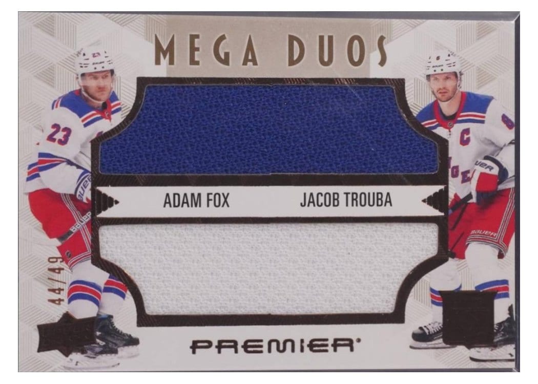 2024-25 Upper Deck Premier Premier Mega Jersey Duos Adam Fox/Jacob Trouba #PM2-FT card