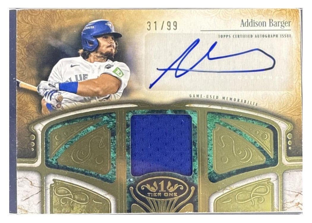 2026 Topps Tier One Autographed Tier One Relics Addison Barger #AT1R-AB card