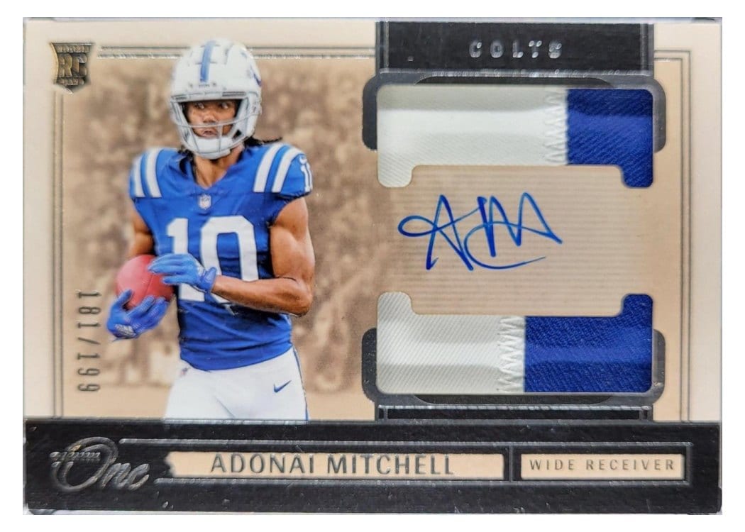 2024 Panini One Rookie Dual Patch Autographs Adonai Mitchell #37 card