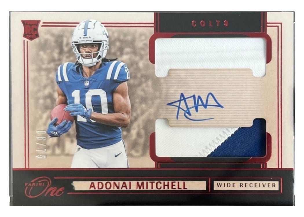 2024 Panini One Rookie Dual Patch Autographs Adonai Mitchell #37 card