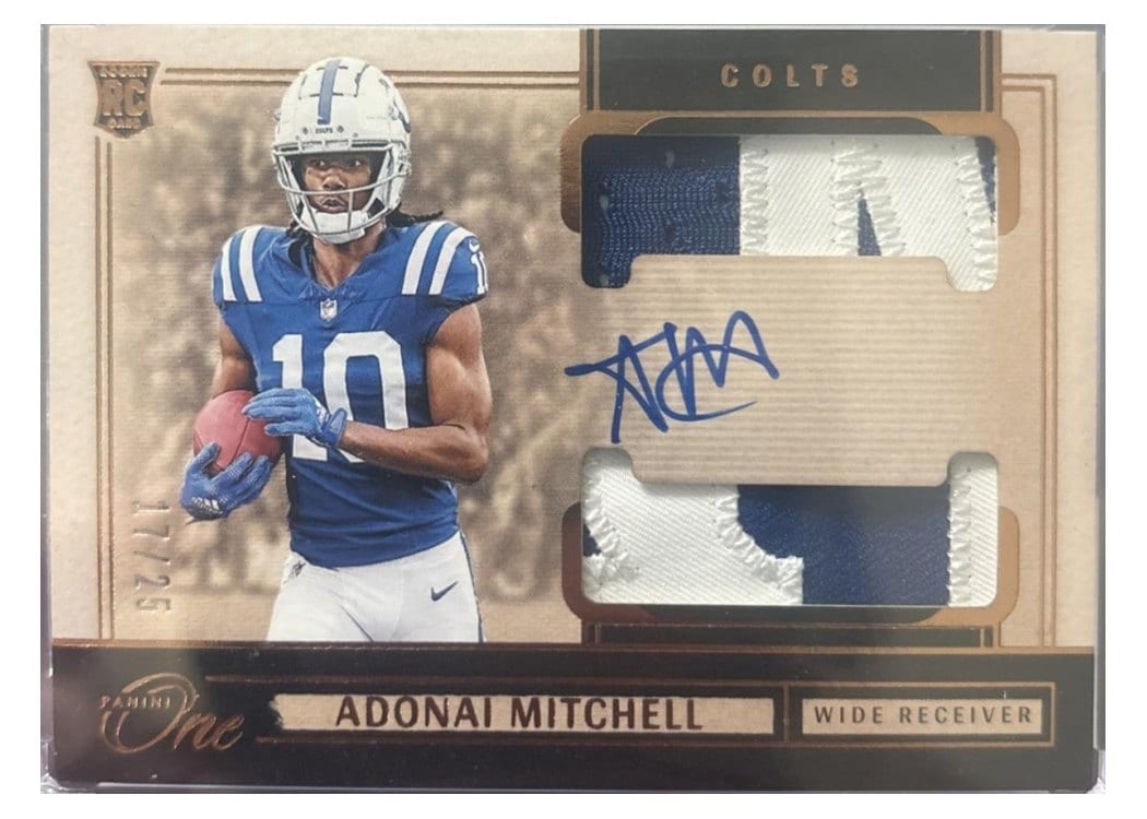 2024 Panini One Rookie Dual Patch Autographs Adonai Mitchell #37 card
